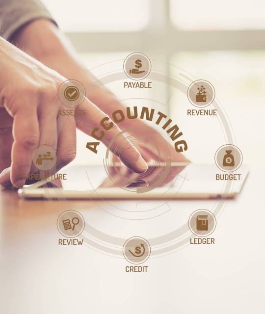 Futuristic Technology Concept: ACCOUNTING chart with icons and keywords